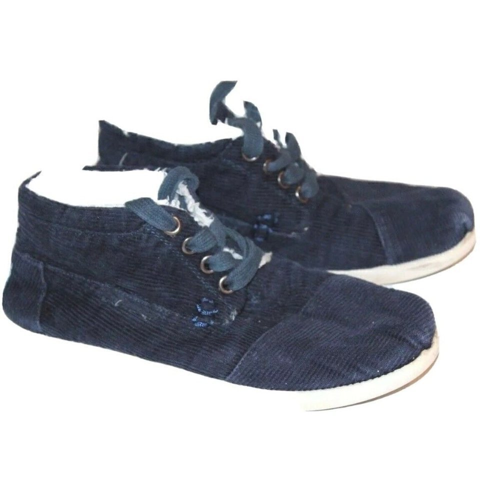 Toms Youth Kids Navy Blue Corduroy Shearling Paseo Mid Lace Ankle Boot 2